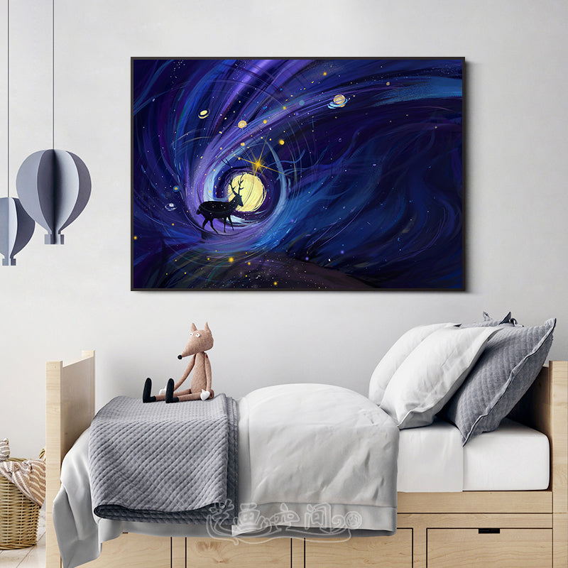 Children's Art Canvas Art Soft Color Fantasy and Deer Wall Decor for Children Bedroom Purple Clearhalo 'Art Gallery' 'Canvas Art' 'Kids' Arts' 1655303