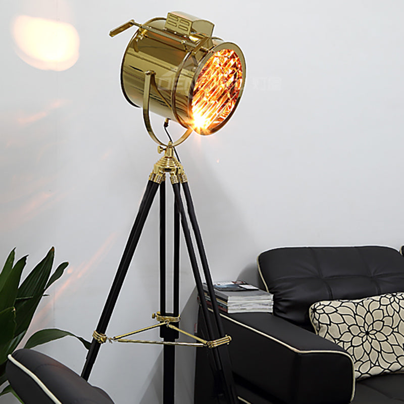 Cylinder Metal Shade Floor Light with Tripod Design Industrial 1 Light Indoor Rotatable Standing Lamp in Black Clearhalo 'Floor Lamps' 'Lamps' Lighting' 165531