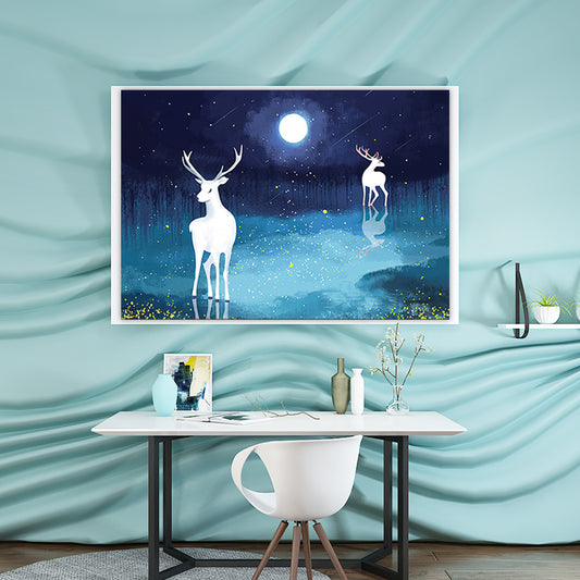 Children's Art Canvas Art Soft Color Fantasy and Deer Wall Decor for Children Bedroom Blue Clearhalo 'Art Gallery' 'Canvas Art' 'Kids' Arts' 1655310