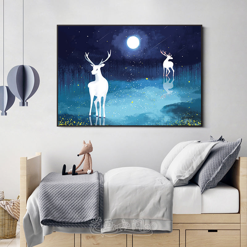 Children's Art Canvas Art Soft Color Fantasy and Deer Wall Decor for Children Bedroom Clearhalo 'Art Gallery' 'Canvas Art' 'Kids' Arts' 1655312