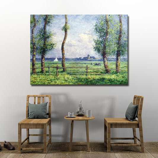 Farmhouse Meadow Painting Canvas Print House Interior Wall Decor in Green and Blue Green Clearhalo 'Art Gallery' 'Canvas Art' 'Country Art Gallery' 'French Country' 'Rustic' Arts' 1655353