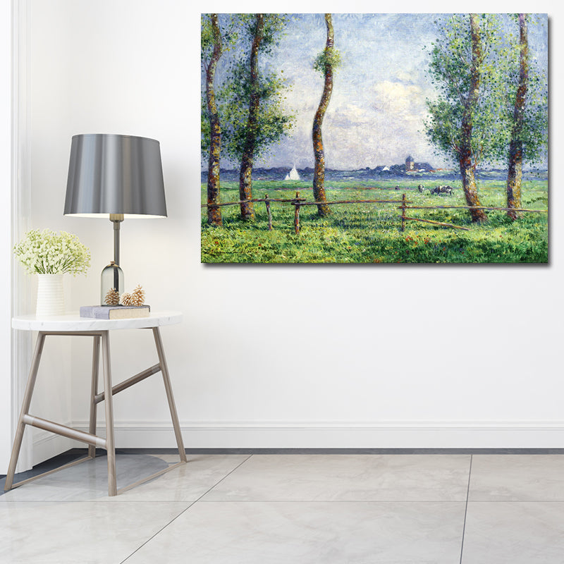 Farmhouse Meadow Painting Canvas Print House Interior Wall Decor in Green and Blue Clearhalo 'Art Gallery' 'Canvas Art' 'Country Art Gallery' 'French Country' 'Rustic' Arts' 1655354