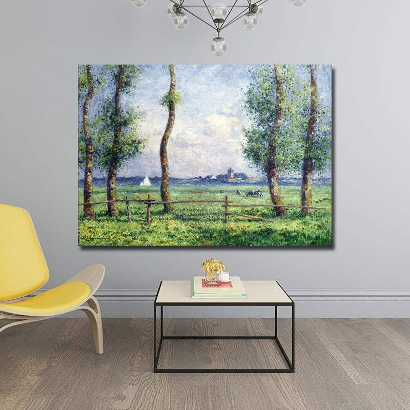 Farmhouse Meadow Painting Canvas Print House Interior Wall Decor in Green and Blue Clearhalo 'Art Gallery' 'Canvas Art' 'Country Art Gallery' 'French Country' 'Rustic' Arts' 1655355