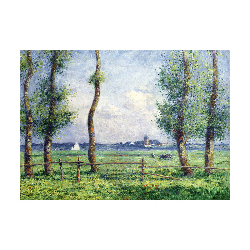 Farmhouse Meadow Painting Canvas Print House Interior Wall Decor in Green and Blue Clearhalo 'Art Gallery' 'Canvas Art' 'Country Art Gallery' 'French Country' 'Rustic' Arts' 1655356