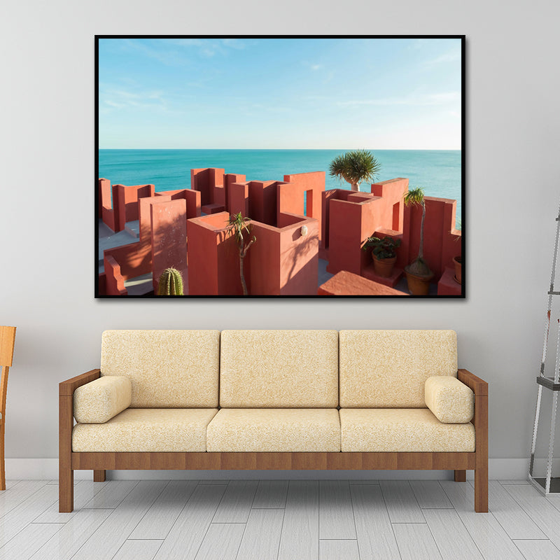 Nordic Building Pattern Wall Decor Pastel Color Textured Canvas Art for Dining Room Red Clearhalo 'Arts' 'Canvas Art' 1655360