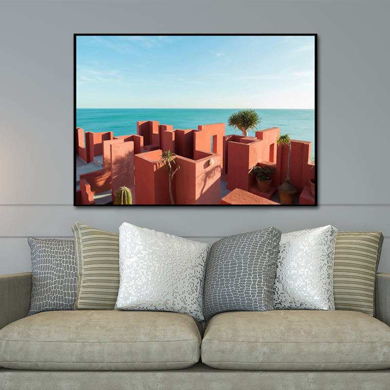 Nordic Building Pattern Wall Decor Pastel Color Textured Canvas Art for Dining Room Clearhalo 'Arts' 'Canvas Art' 1655362