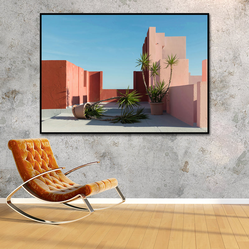 Nordic Building Pattern Wall Decor Pastel Color Textured Canvas Art for Dining Room Blue Clearhalo 'Arts' 'Canvas Art' 1655367