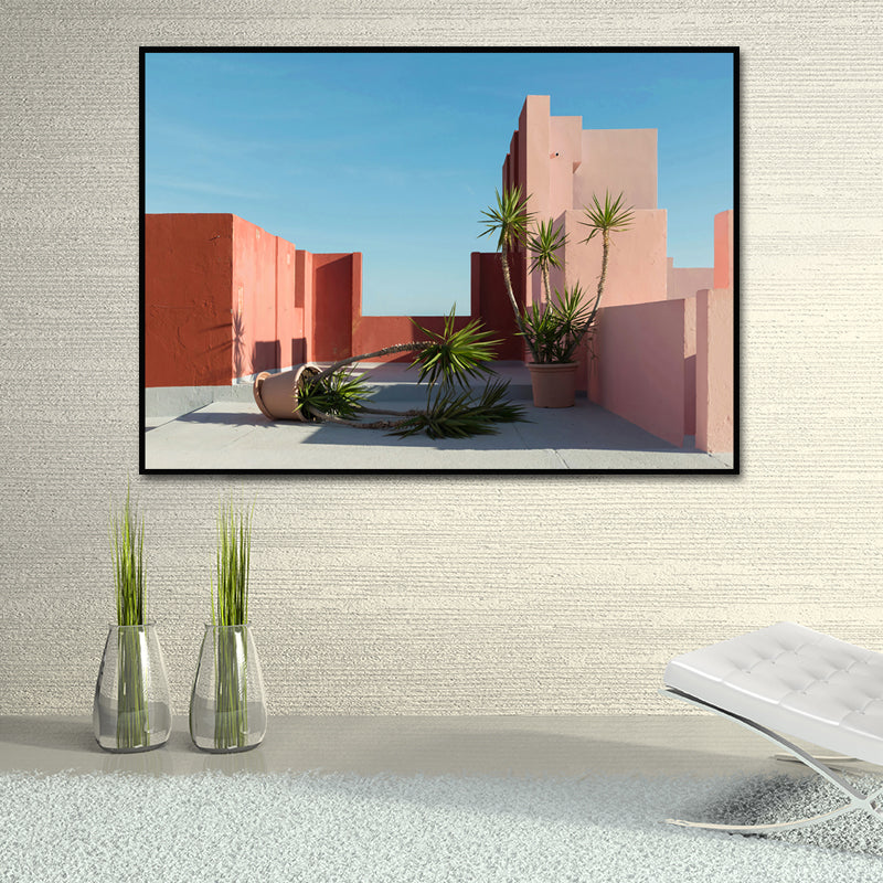 Nordic Building Pattern Wall Decor Pastel Color Textured Canvas Art for Dining Room Clearhalo 'Arts' 'Canvas Art' 1655368