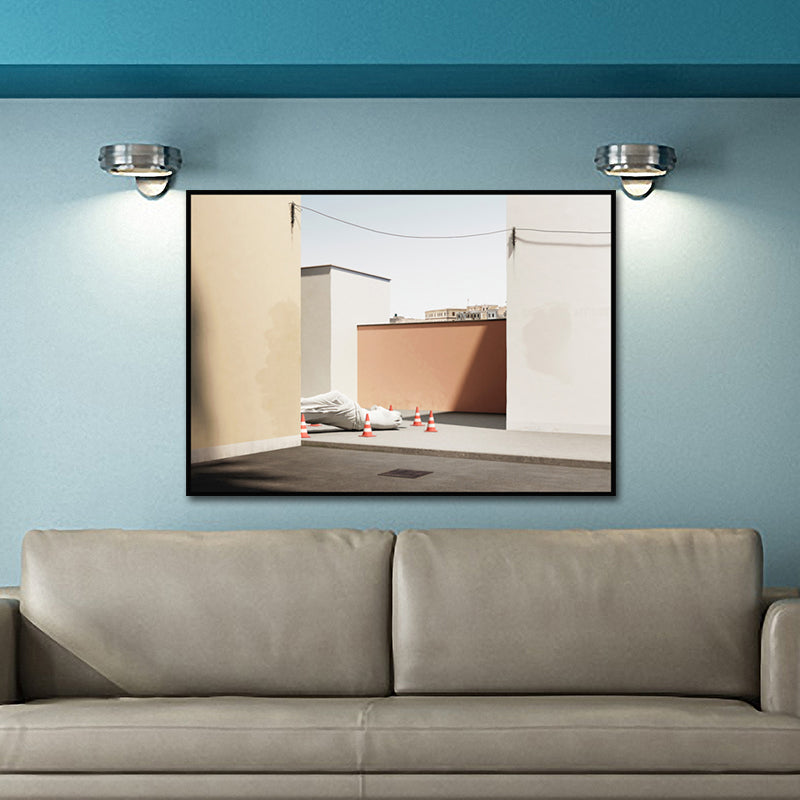 Nordic Building Pattern Wall Decor Pastel Color Textured Canvas Art for Dining Room Clearhalo 'Arts' 'Canvas Art' 1655377