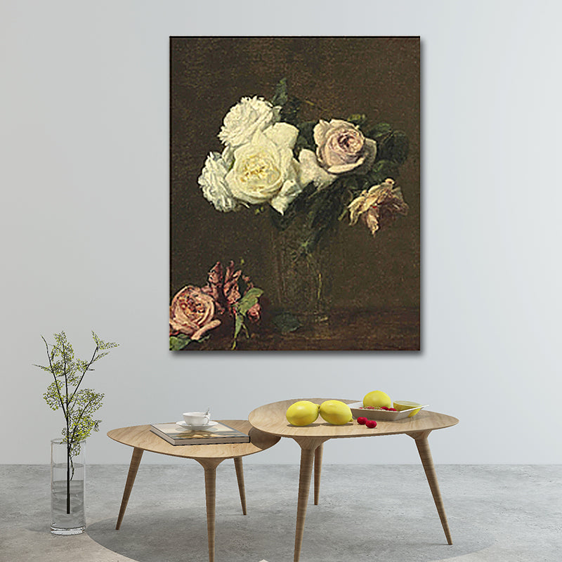 Painting Print Rose Vase Canvas Traditional Textured Wall Art in Pastel Color Brown Clearhalo 'Art Gallery' 'Canvas Art' 'Traditional' Arts' 1655379