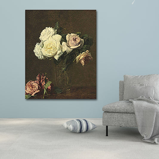 Painting Print Rose Vase Canvas Traditional Textured Wall Art in Pastel Color Clearhalo 'Art Gallery' 'Canvas Art' 'Traditional' Arts' 1655380