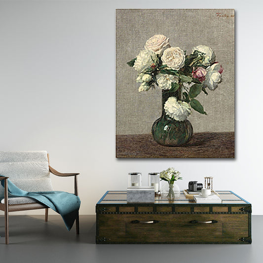 Painting Print Rose Vase Canvas Traditional Textured Wall Art in Pastel Color Grey Clearhalo 'Art Gallery' 'Canvas Art' 'Traditional' Arts' 1655386