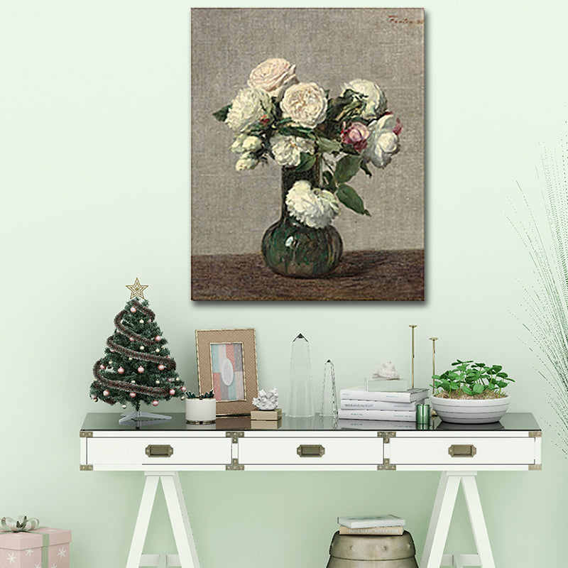 Painting Print Rose Vase Canvas Traditional Textured Wall Art in Pastel Color Clearhalo 'Art Gallery' 'Canvas Art' 'Traditional' Arts' 1655388