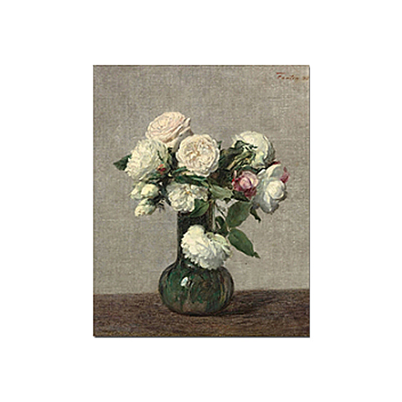 Painting Print Rose Vase Canvas Traditional Textured Wall Art in Pastel Color Clearhalo 'Art Gallery' 'Canvas Art' 'Traditional' Arts' 1655389