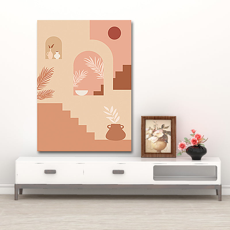 Plant and Building Canvas Living Room Wall Art Decor Soft Color Textured (Multiple Size Options) Clearhalo 'Arts' 'Canvas Art' 1655391