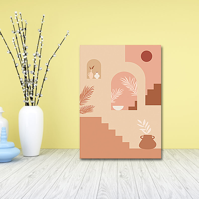 Plant and Building Canvas Living Room Wall Art Decor Soft Color Textured (Multiple Size Options) Clearhalo 'Arts' 'Canvas Art' 1655392