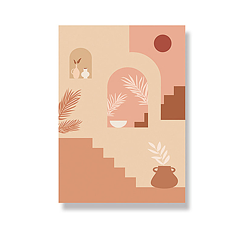 Plant and Building Canvas Living Room Wall Art Decor Soft Color Textured (Multiple Size Options) Clearhalo 'Arts' 'Canvas Art' 1655393