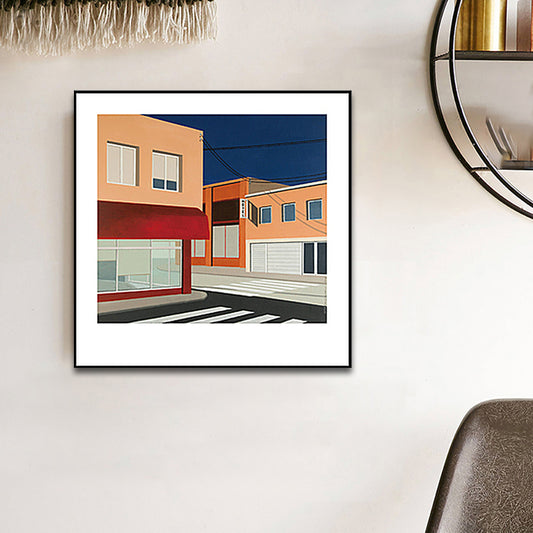 Scandinavian Wall Art Decor Orange City Architecture Canvas Print Square for Home Clearhalo 'Arts' 'Canvas Art' 1655416