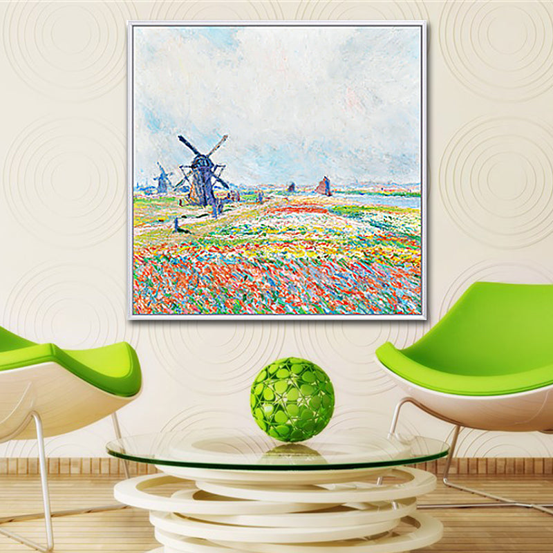 Poppy Field Monet Painting Farmhouse Poetic Landscape Canvas Wall Art in Green-Purple Clearhalo 'Art Gallery' 'Canvas Art' 'Country Art Gallery' 'French Country' 'Rustic' Arts' 1655444