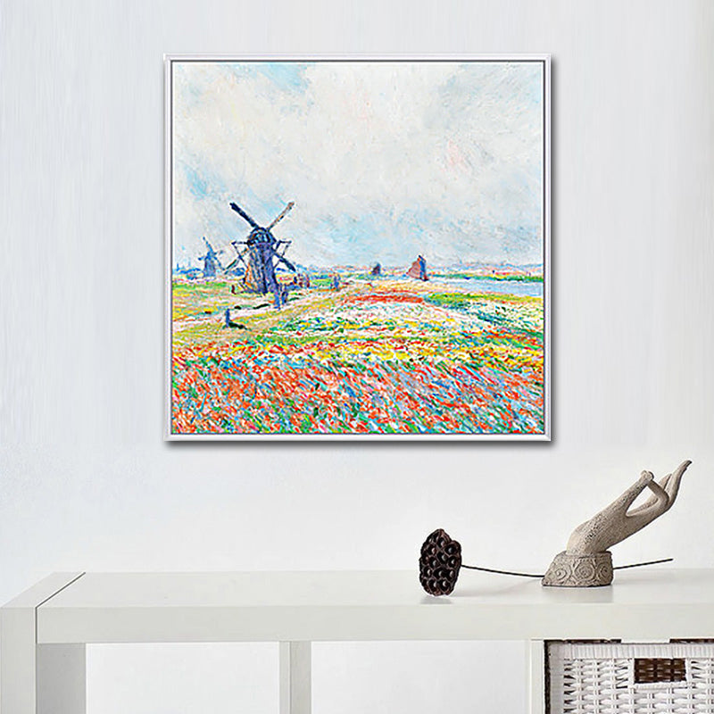 Poppy Field Monet Painting Farmhouse Poetic Landscape Canvas Wall Art in Green-Purple Clearhalo 'Art Gallery' 'Canvas Art' 'Country Art Gallery' 'French Country' 'Rustic' Arts' 1655445