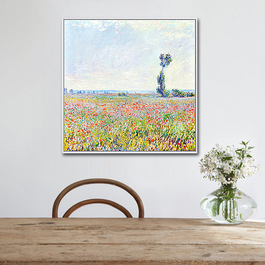 Poppy Field Monet Painting Farmhouse Poetic Landscape Canvas Wall Art in Green-Purple Green Design 2 Clearhalo 'Art Gallery' 'Canvas Art' 'Country Art Gallery' 'French Country' 'Rustic' Arts' 1655450