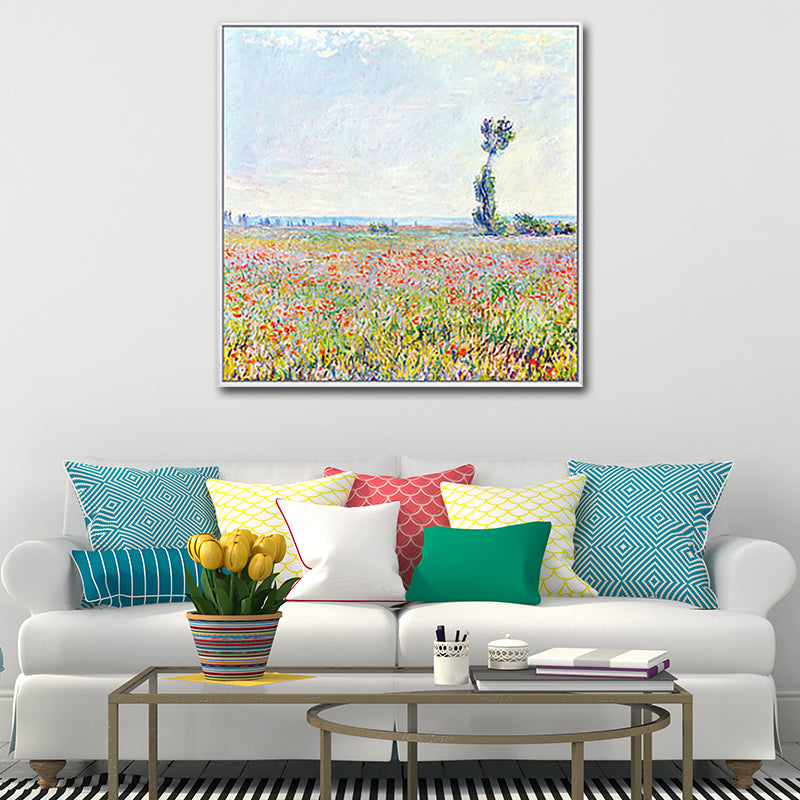 Poppy Field Monet Painting Farmhouse Poetic Landscape Canvas Wall Art in Green-Purple Clearhalo 'Art Gallery' 'Canvas Art' 'Country Art Gallery' 'French Country' 'Rustic' Arts' 1655451