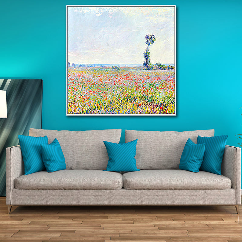 Poppy Field Monet Painting Farmhouse Poetic Landscape Canvas Wall Art in Green-Purple Clearhalo 'Art Gallery' 'Canvas Art' 'Country Art Gallery' 'French Country' 'Rustic' Arts' 1655452