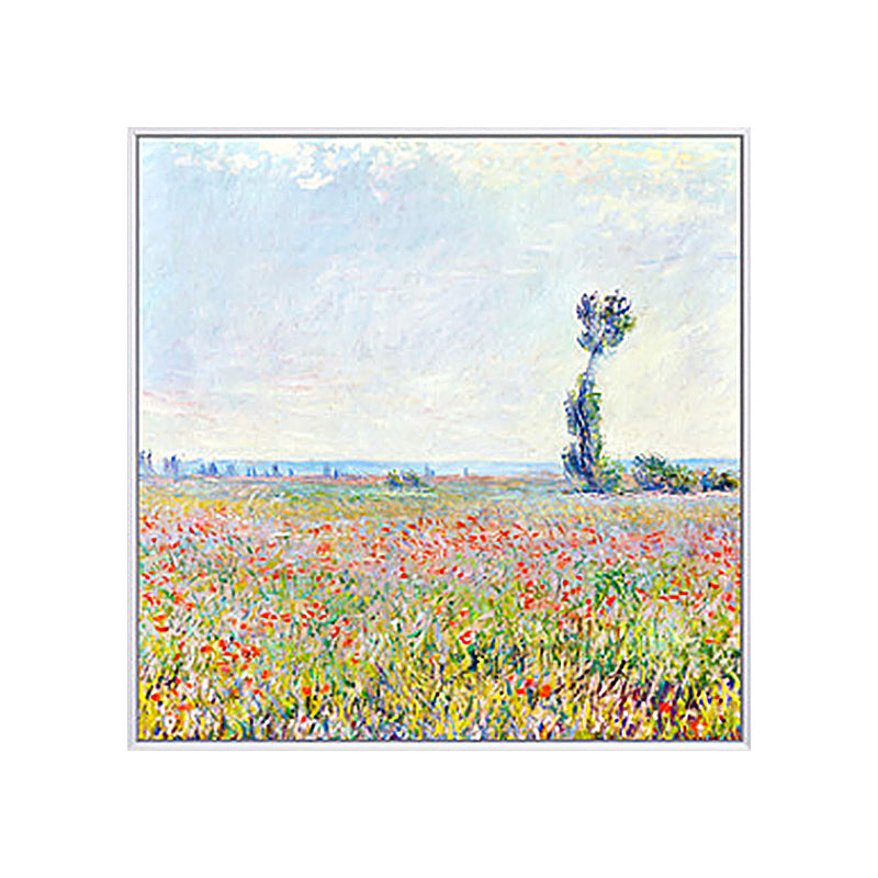 Poppy Field Monet Painting Farmhouse Poetic Landscape Canvas Wall Art in Green-Purple Clearhalo 'Art Gallery' 'Canvas Art' 'Country Art Gallery' 'French Country' 'Rustic' Arts' 1655453