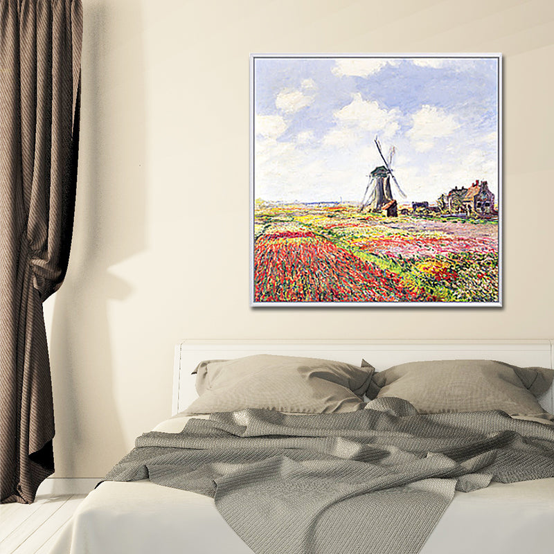 Poppy Field Monet Painting Farmhouse Poetic Landscape Canvas Wall Art in Green-Purple Clearhalo 'Art Gallery' 'Canvas Art' 'Country Art Gallery' 'French Country' 'Rustic' Arts' 1655455