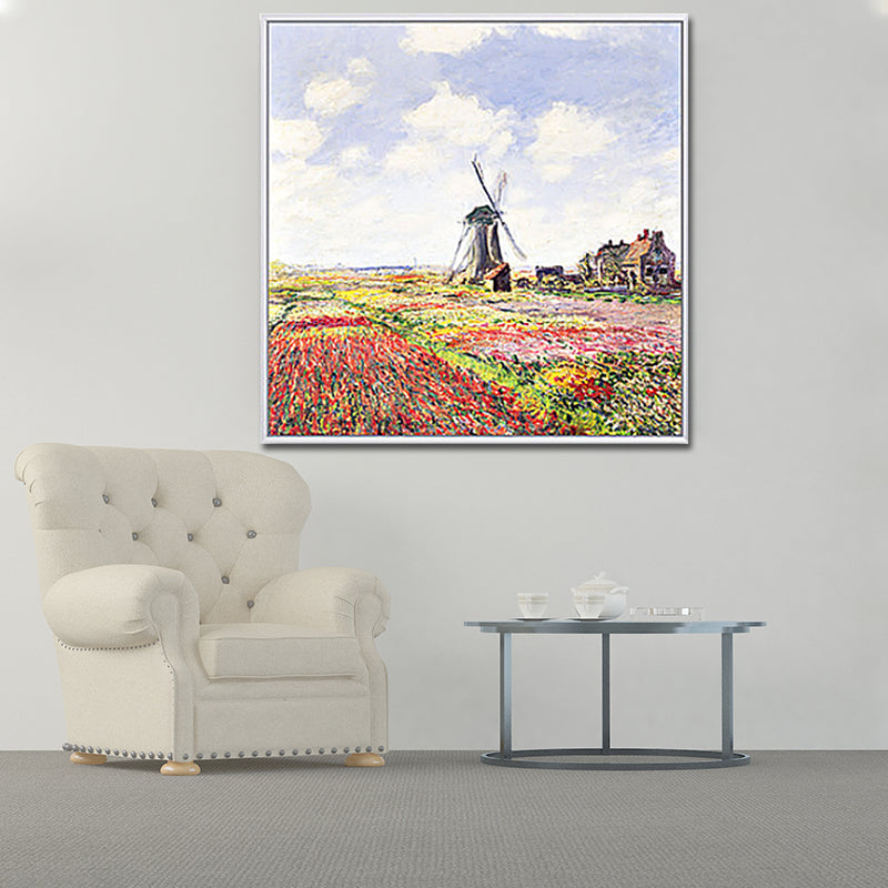 Poppy Field Monet Painting Farmhouse Poetic Landscape Canvas Wall Art in Green-Purple Clearhalo 'Art Gallery' 'Canvas Art' 'Country Art Gallery' 'French Country' 'Rustic' Arts' 1655456