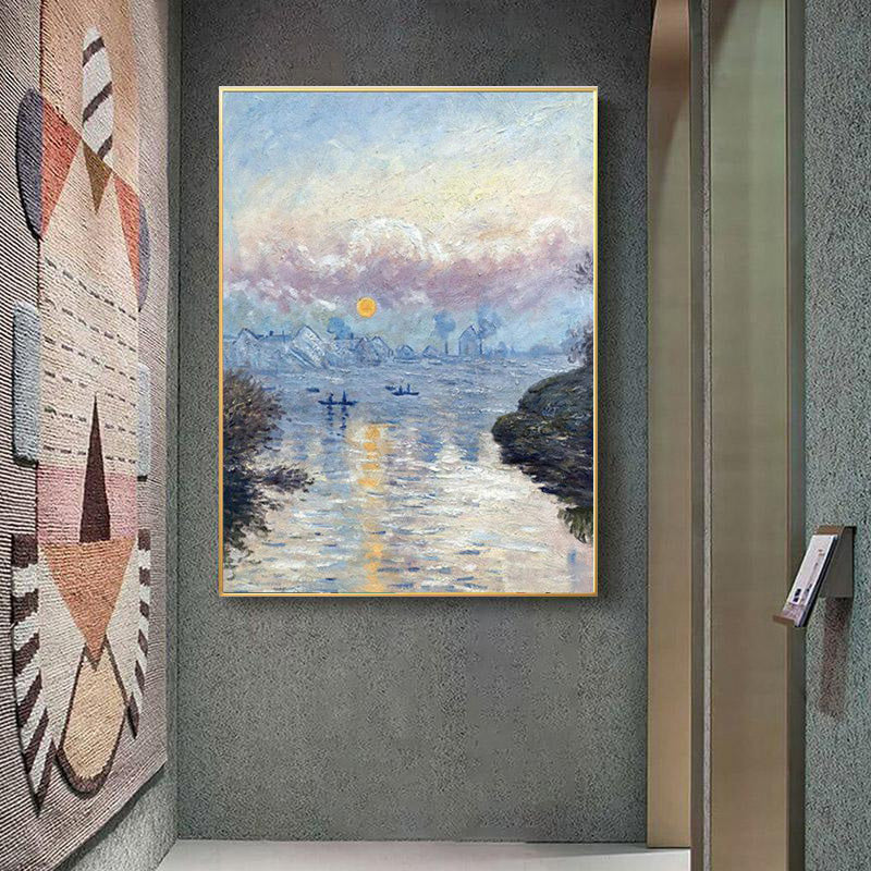 Purple Rustic Canvas Art Monet Sunset on the Seine at Lavacourt Painting for Room Purple Clearhalo 'Art Gallery' 'Canvas Art' 'Country Art Gallery' 'French Country' 'Rustic' Arts' 1655458