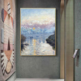 Purple Rustic Canvas Art Monet Sunset on the Seine at Lavacourt Painting for Room Purple Clearhalo 'Art Gallery' 'Canvas Art' 'Country Art Gallery' 'French Country' 'Rustic' Arts' 1655458