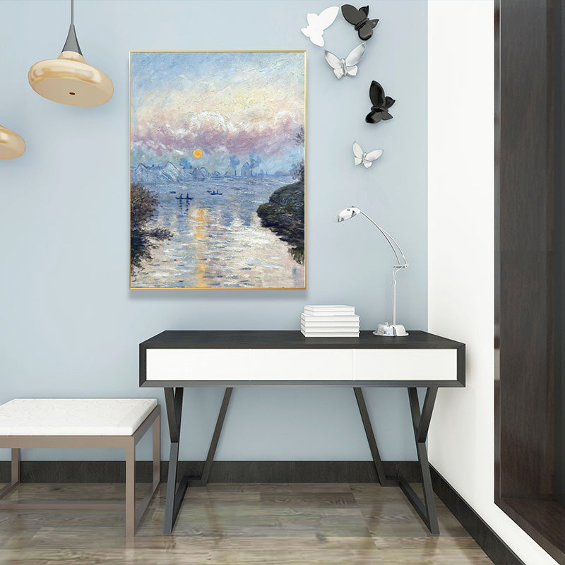 Purple Rustic Canvas Art Monet Sunset on the Seine at Lavacourt Painting for Room Clearhalo 'Art Gallery' 'Canvas Art' 'Country Art Gallery' 'French Country' 'Rustic' Arts' 1655459