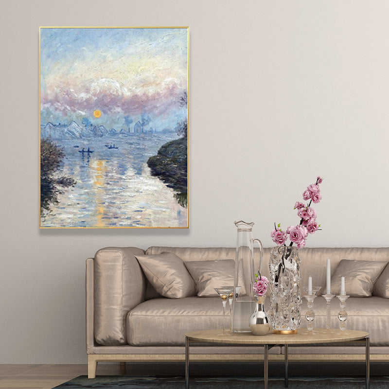 Purple Rustic Canvas Art Monet Sunset on the Seine at Lavacourt Painting for Room Clearhalo 'Art Gallery' 'Canvas Art' 'Country Art Gallery' 'French Country' 'Rustic' Arts' 1655460