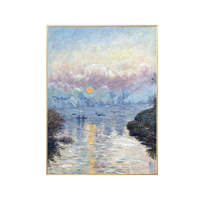 Purple Rustic Canvas Art Monet Sunset on the Seine at Lavacourt Painting for Room Clearhalo 'Art Gallery' 'Canvas Art' 'Country Art Gallery' 'French Country' 'Rustic' Arts' 1655461