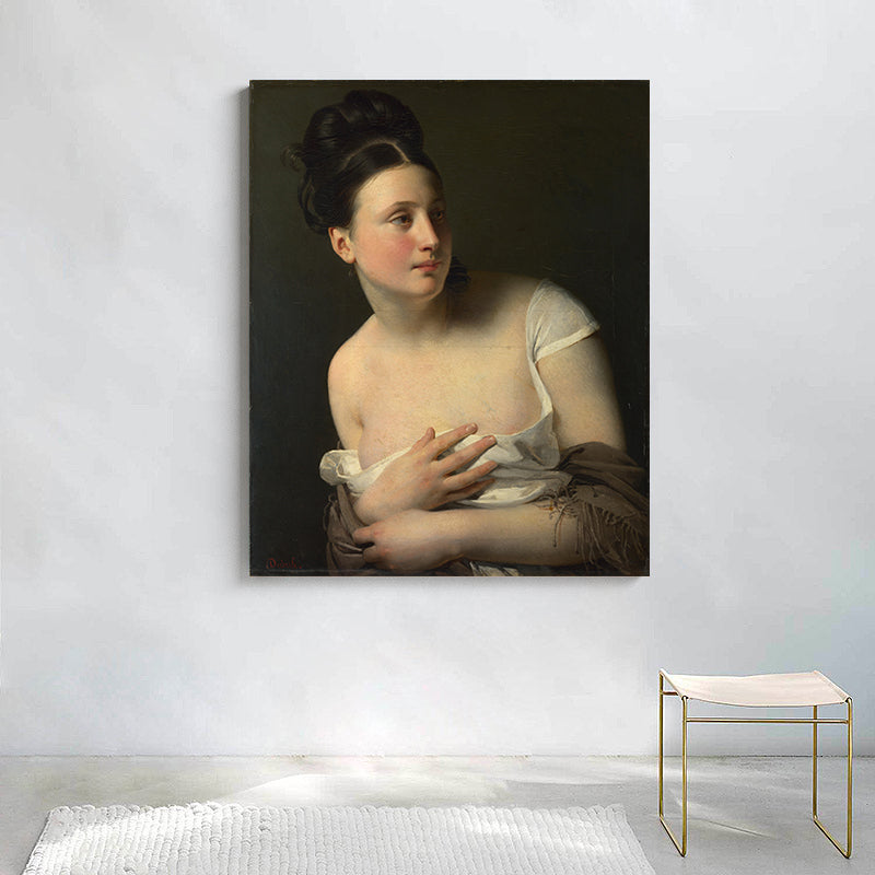 Young Girl Portrait Wall Art for Living Room Figure Painting Canvas Print in Dark Color Yellow Clearhalo 'Arts' 'Canvas Art' 1655506