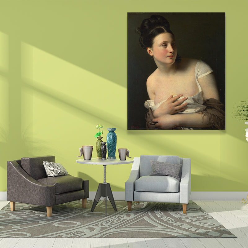 Young Girl Portrait Wall Art for Living Room Figure Painting Canvas Print in Dark Color Clearhalo 'Arts' 'Canvas Art' 1655508