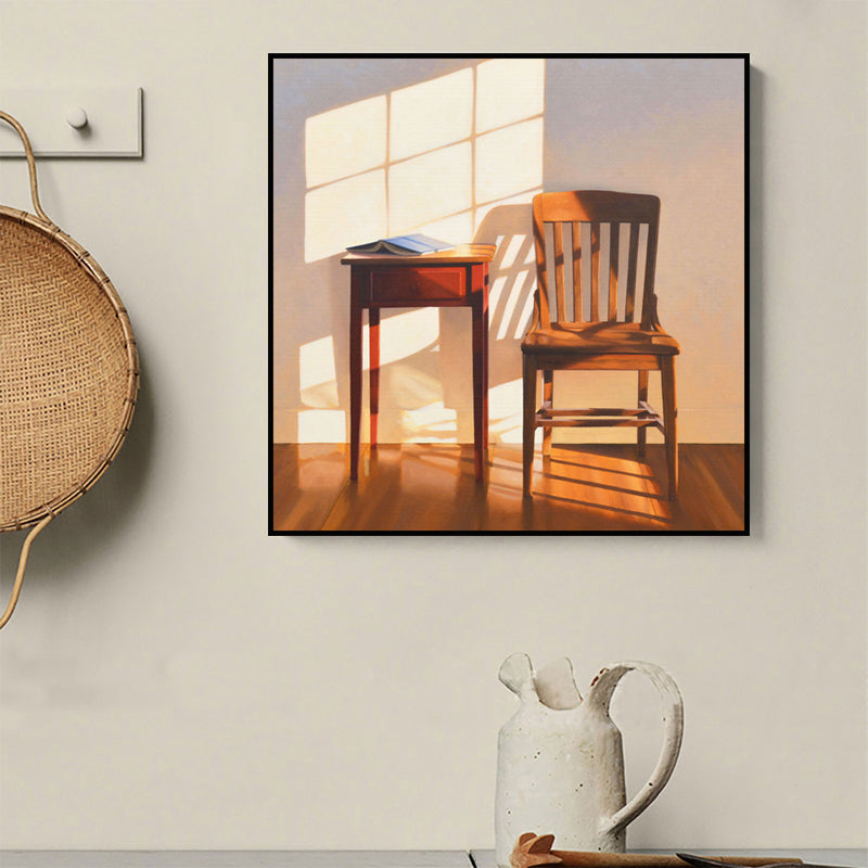 Dark Color Wooden Furniture Canvas Nordic Textured Squared Wall Decor for Restaurant Brown Clearhalo 'Arts' 'Canvas Art' 1655516