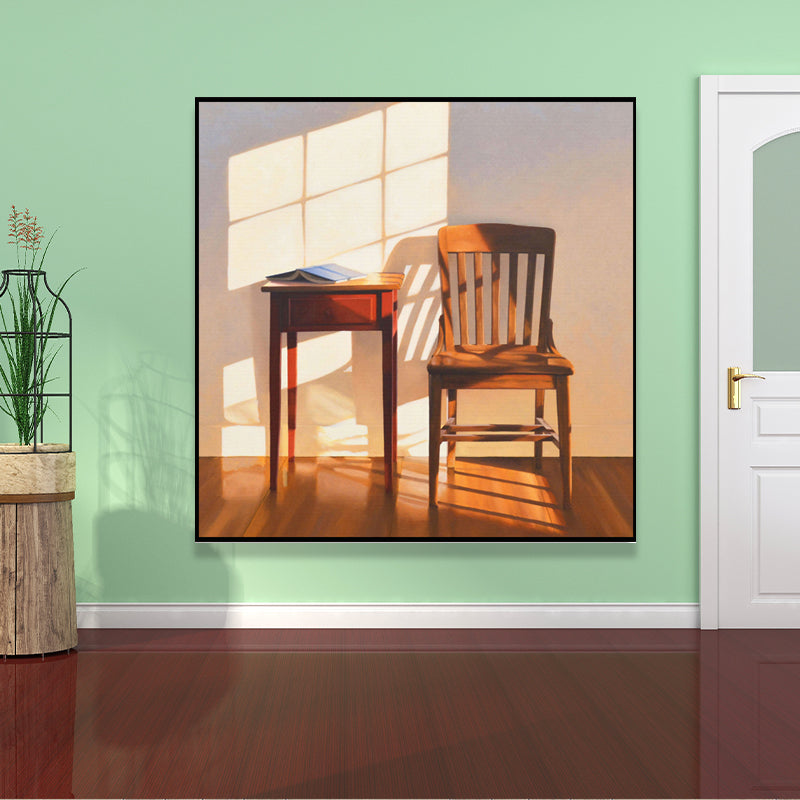 Dark Color Wooden Furniture Canvas Nordic Textured Squared Wall Decor for Restaurant Clearhalo 'Arts' 'Canvas Art' 1655517