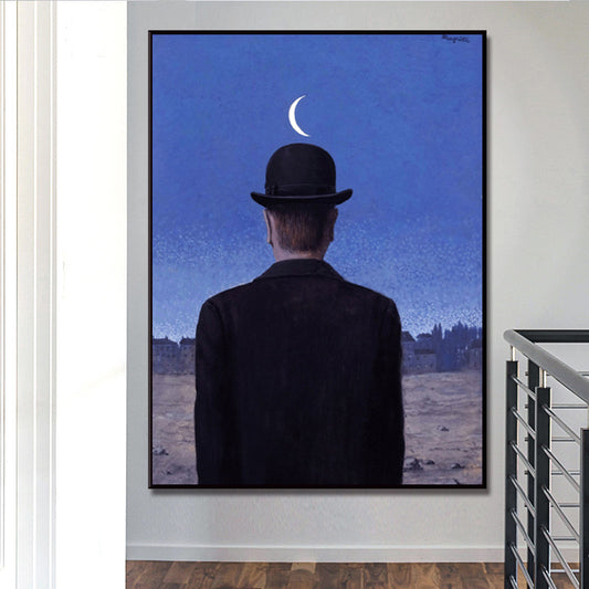 Surrealism Canvas Art Dark Color Magritte Figure Back Painting Wall Decor for Bedroom Black Clearhalo 'Art Gallery' 'Canvas Art' 'Contemporary Art Gallery' 'Modern' Arts' 1655527