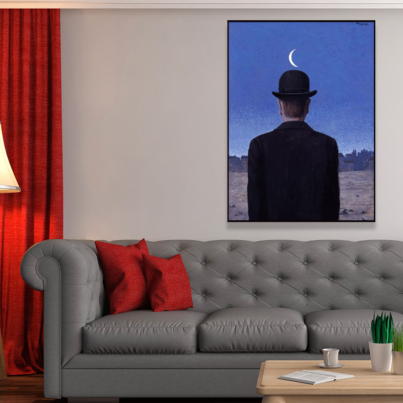 Surrealism Canvas Art Dark Color Magritte Figure Back Painting Wall Decor for Bedroom Clearhalo 'Art Gallery' 'Canvas Art' 'Contemporary Art Gallery' 'Modern' Arts' 1655529