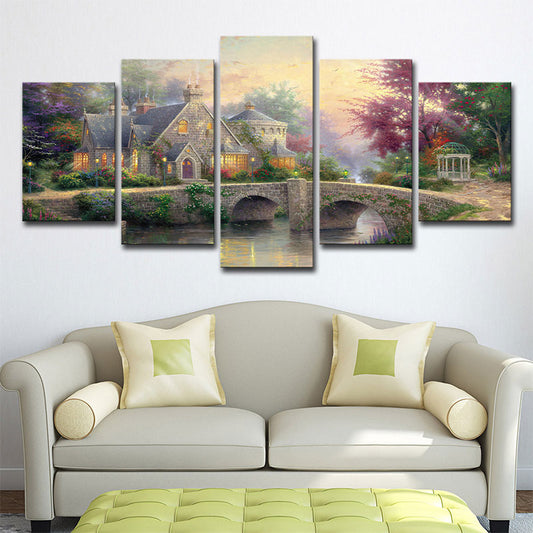 Fantasy Forest House Scenery Art Print Brown Multi-Piece Wall Decor for Living Room Brown Clearhalo 'Art Gallery' 'Canvas Art' 'Contemporary Art Gallery' 'Modern' Arts' 1655556