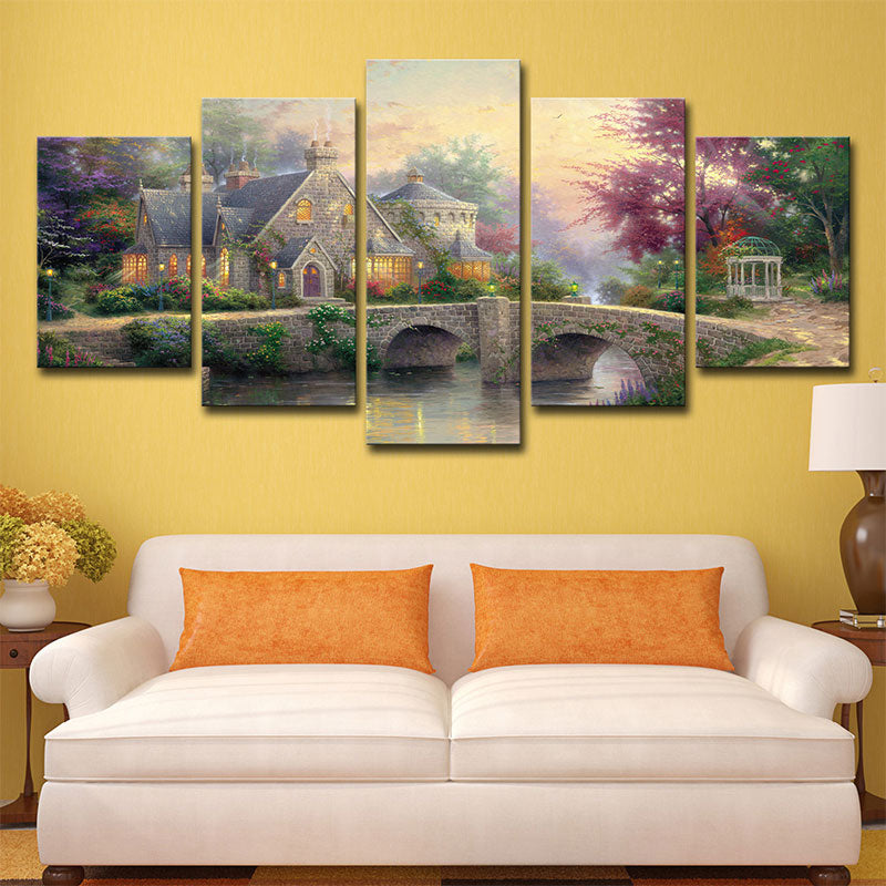 Fantasy Forest House Scenery Art Print Brown Multi-Piece Wall Decor for Living Room Clearhalo 'Art Gallery' 'Canvas Art' 'Contemporary Art Gallery' 'Modern' Arts' 1655557