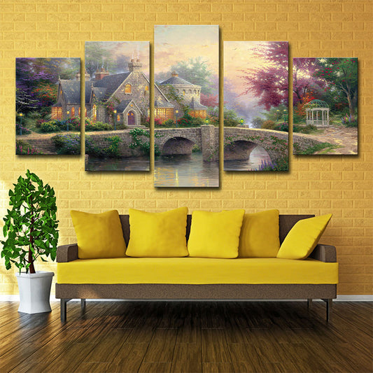 Fantasy Forest House Scenery Art Print Brown Multi-Piece Wall Decor for Living Room Clearhalo 'Art Gallery' 'Canvas Art' 'Contemporary Art Gallery' 'Modern' Arts' 1655558