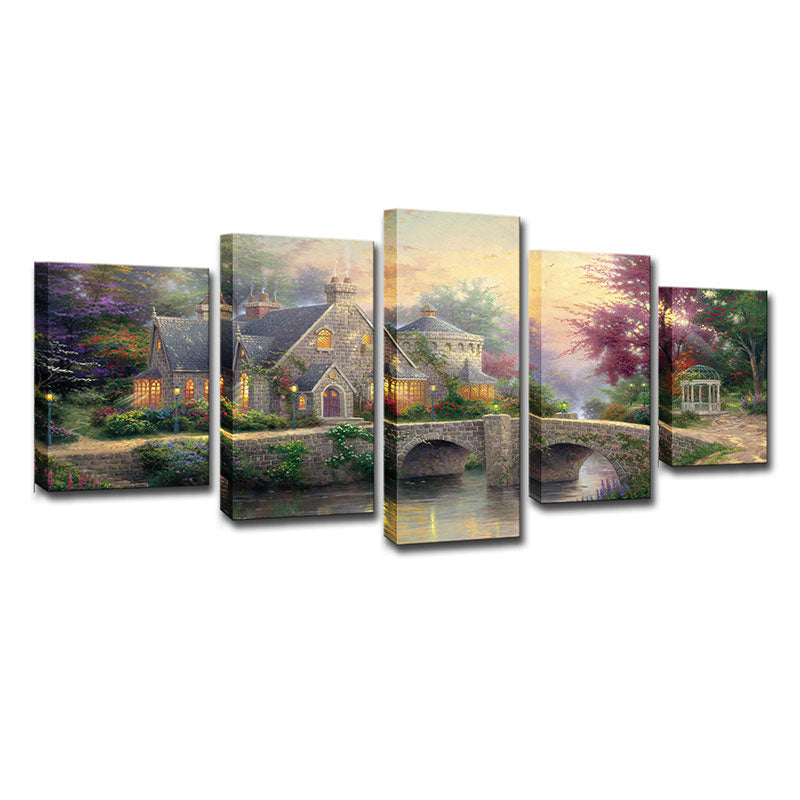 Fantasy Forest House Scenery Art Print Brown Multi-Piece Wall Decor for Living Room Clearhalo 'Art Gallery' 'Canvas Art' 'Contemporary Art Gallery' 'Modern' Arts' 1655559