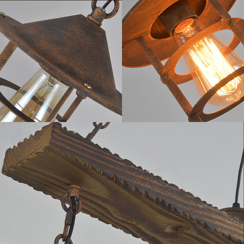 Caged Restaurant Pendant Light Fixture Rustic Metal 3 Lights Rust ...