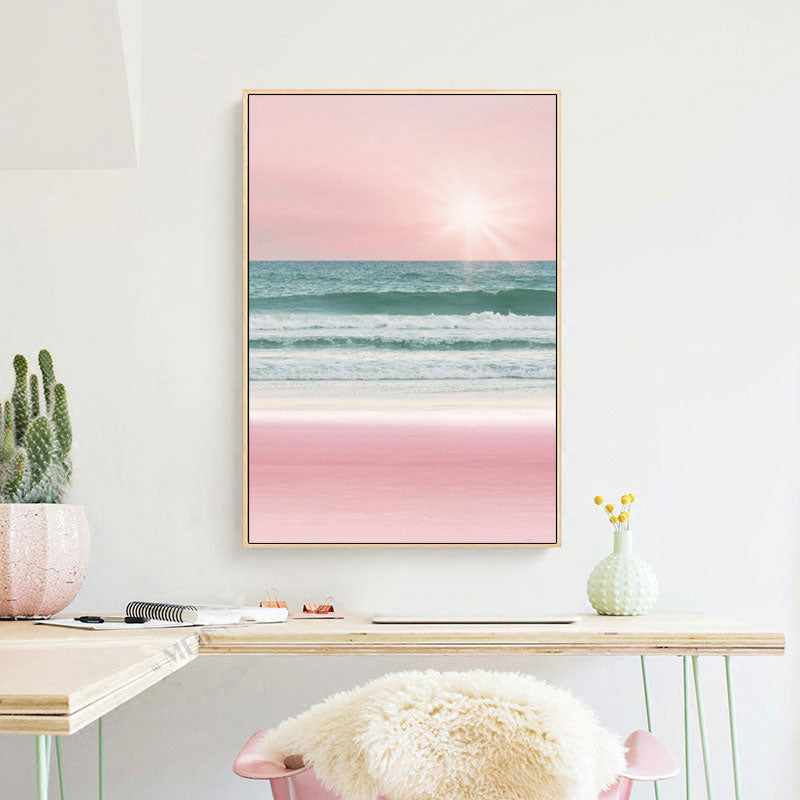 Tropical Seascape Wrapped Canvas in Pink-Blue Girls Bedroom Wall Art Print, Textured Pink Clearhalo 'Art Gallery' 'Canvas Art' 'Coastal Art Gallery' 'Nautical' Arts' 1655574