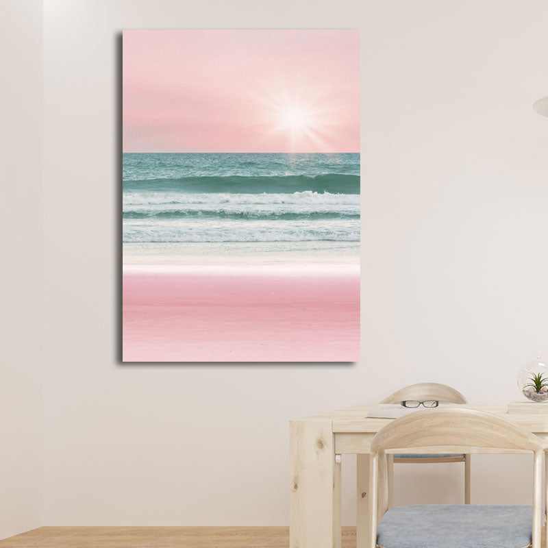 Tropical Seascape Wrapped Canvas in Pink-Blue Girls Bedroom Wall Art Print, Textured Clearhalo 'Art Gallery' 'Canvas Art' 'Coastal Art Gallery' 'Nautical' Arts' 1655575