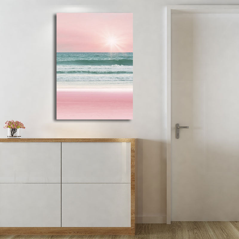 Tropical Seascape Wrapped Canvas in Pink-Blue Girls Bedroom Wall Art Print, Textured Clearhalo 'Art Gallery' 'Canvas Art' 'Coastal Art Gallery' 'Nautical' Arts' 1655576
