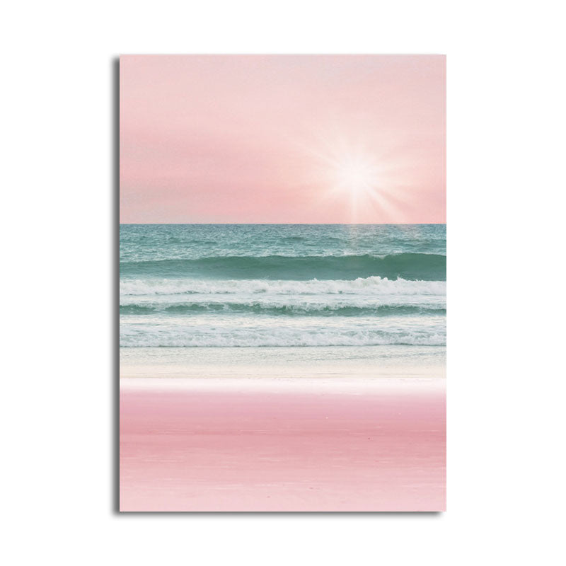 Tropical Seascape Wrapped Canvas in Pink-Blue Girls Bedroom Wall Art Print, Textured Clearhalo 'Art Gallery' 'Canvas Art' 'Coastal Art Gallery' 'Nautical' Arts' 1655577